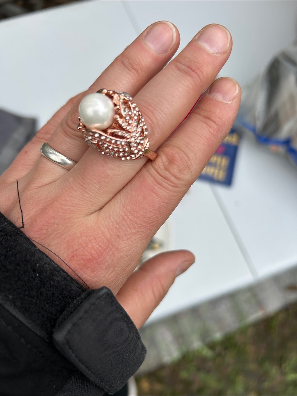 Rose Gold Pearl Statement Ring - Elegant Women’s Jewelry